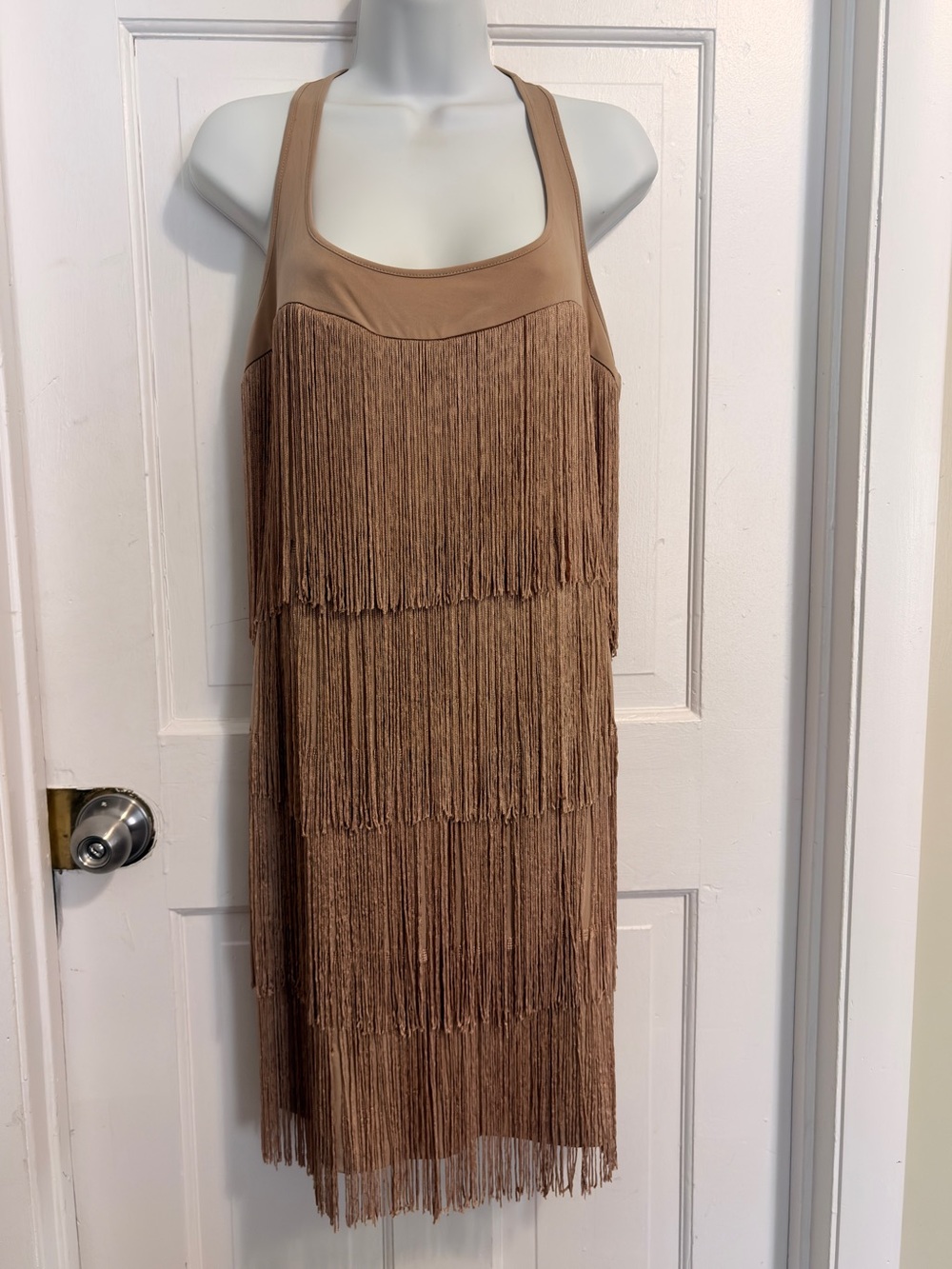 MUSE Boston Proper Taupe Fringe Midi Dress